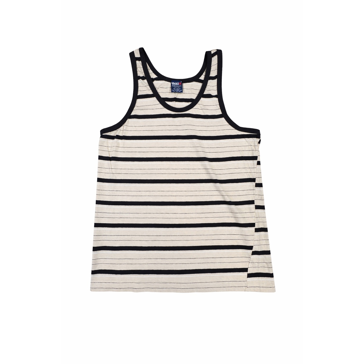 #56 Vintage Trax Activewear Mens L Striped Tank Top Tan Black Cotton Hong Kong